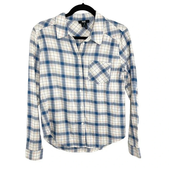Paige Blue & Pink Plaid Button Down Long Sleeve Shirt Women's Size Small - Picture 1 of 7